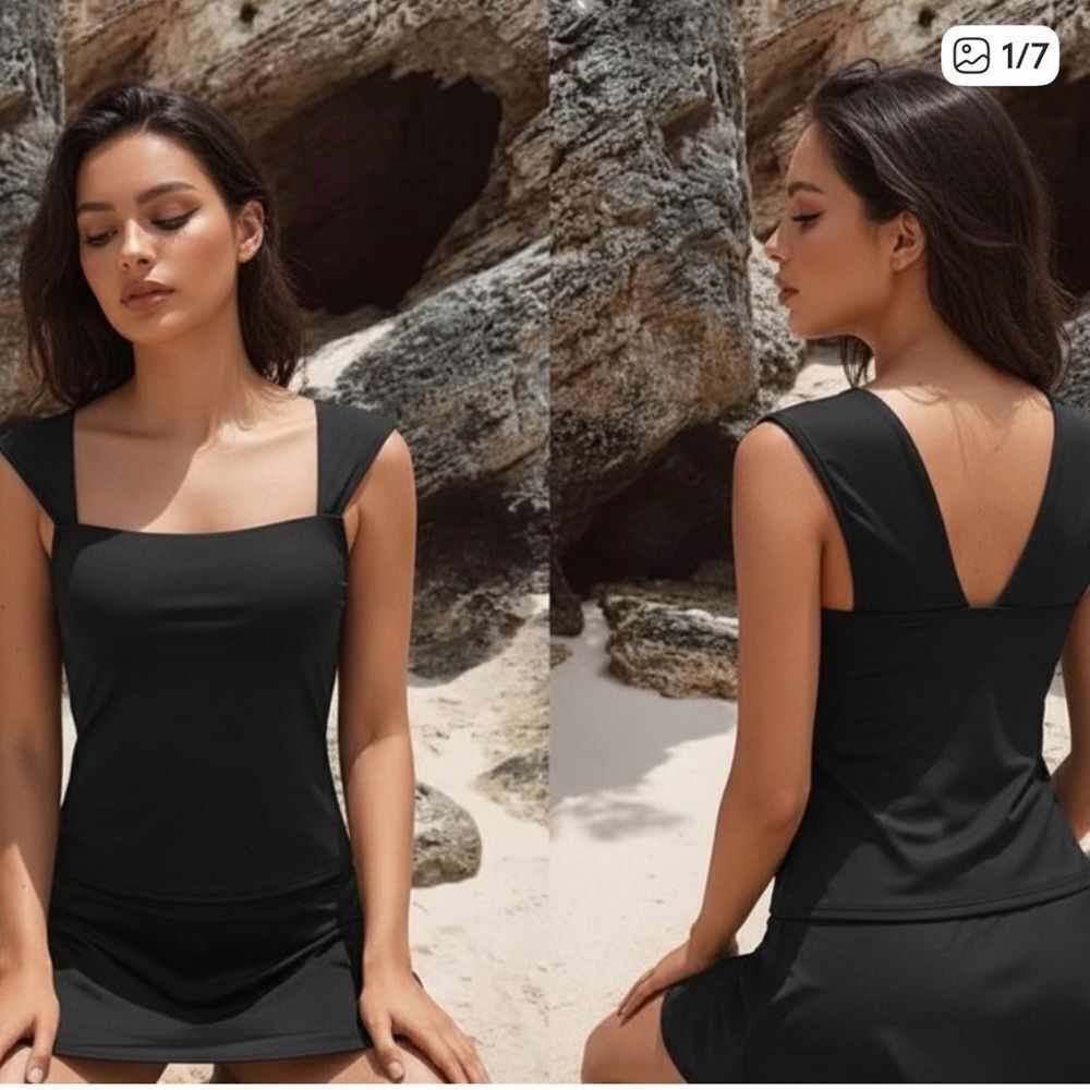 Land's End Plus Size Square Neck Wide back straps tankini top black Various size